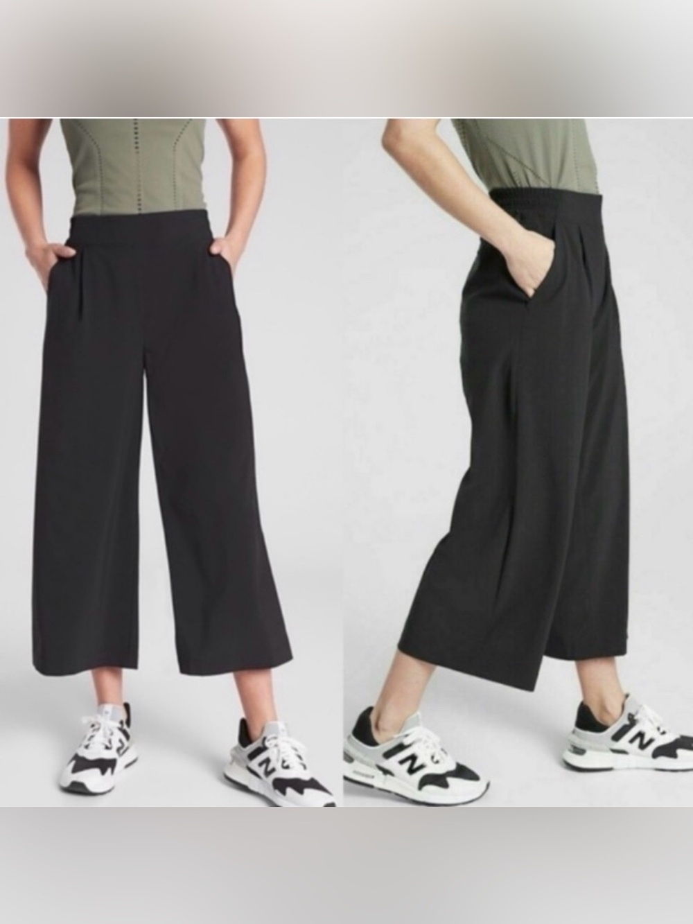 Athleta Brooklyn Wide Leg Cropped Trousers 2P Black Like New!